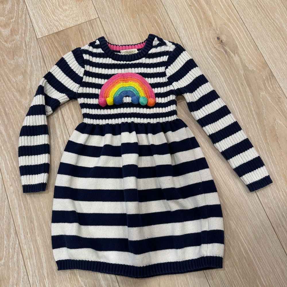 Striped Navy and White Rainbow Knit Dress